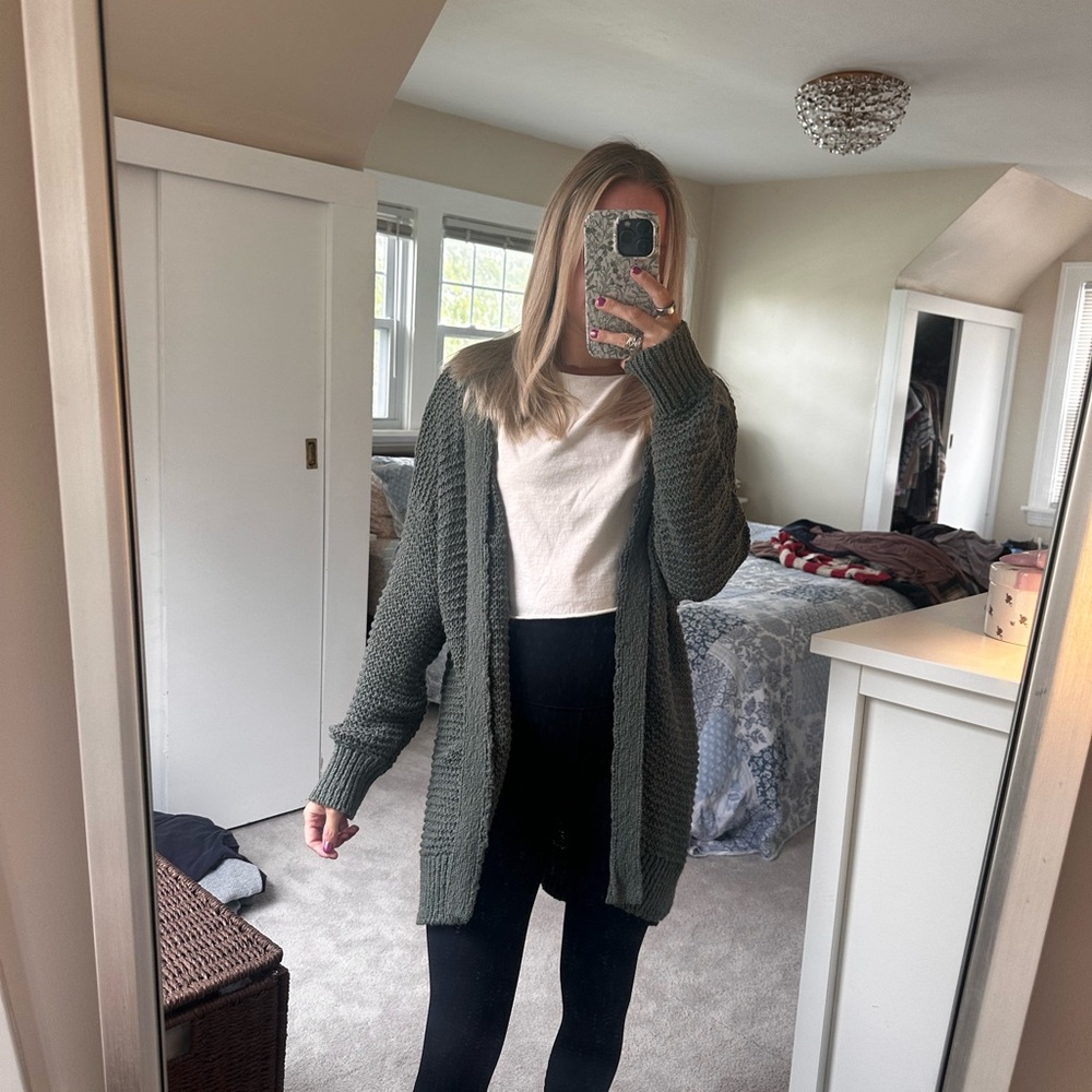 Aerie Green Knit Sweater Cardigan